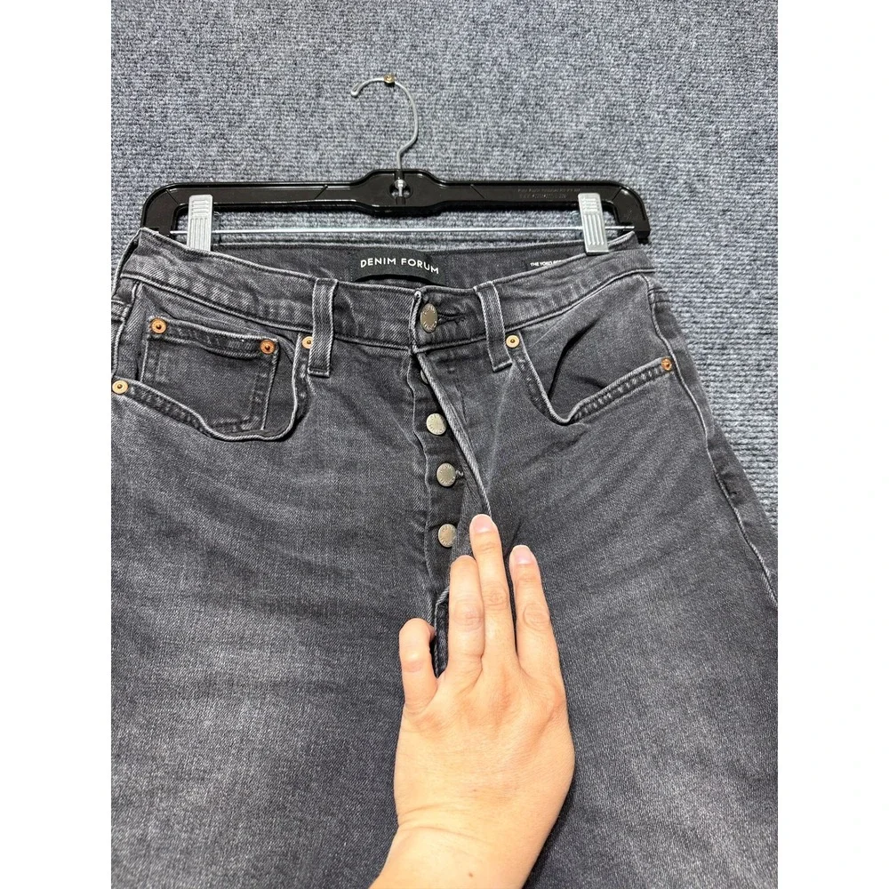 Denim Forum The Yoko Bermuda Short Women 29 Black High Rise Raw Hem Button Fly